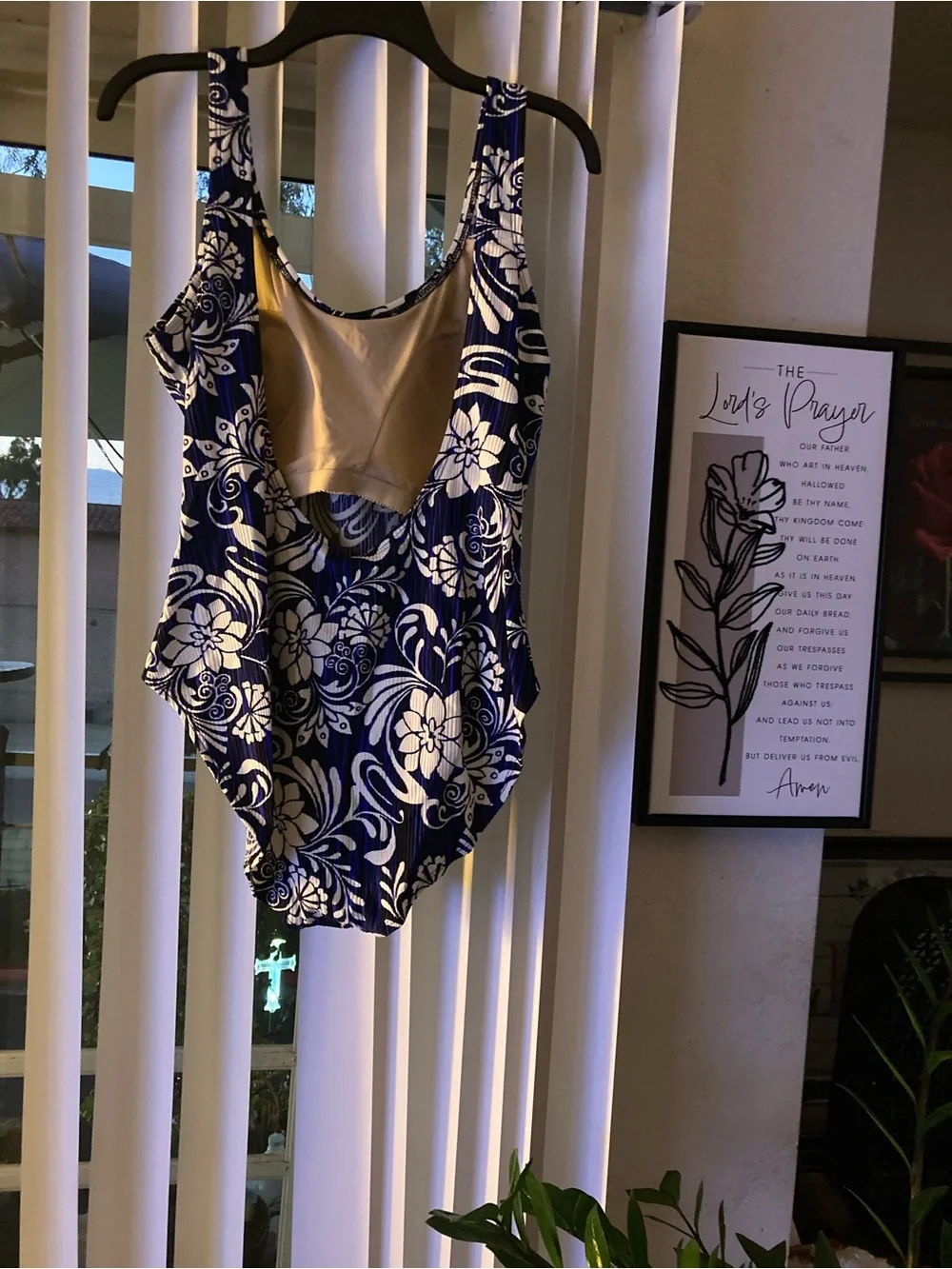 Classic Navy & White Floral Kids One-Piece Swimsuit